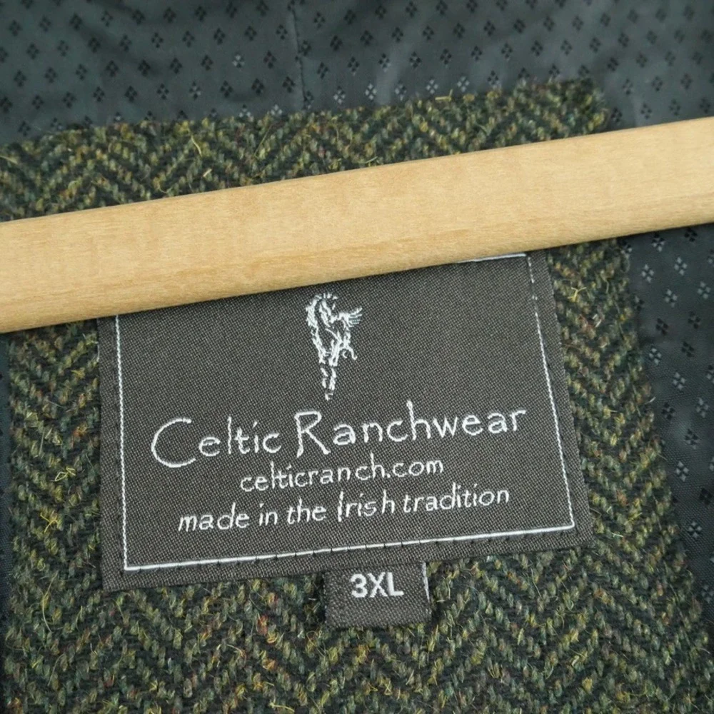 Celtic Ranchwear Mens Green Herringbone Wool Blnd Vest 3XL Irish Waistcoat Tweed